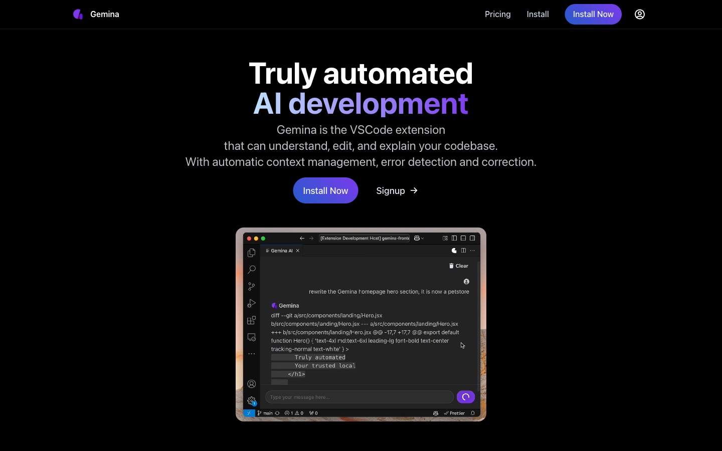 Gemina AI: truly automated AI development, a VSCode extension that understands, edits and explains your codebase