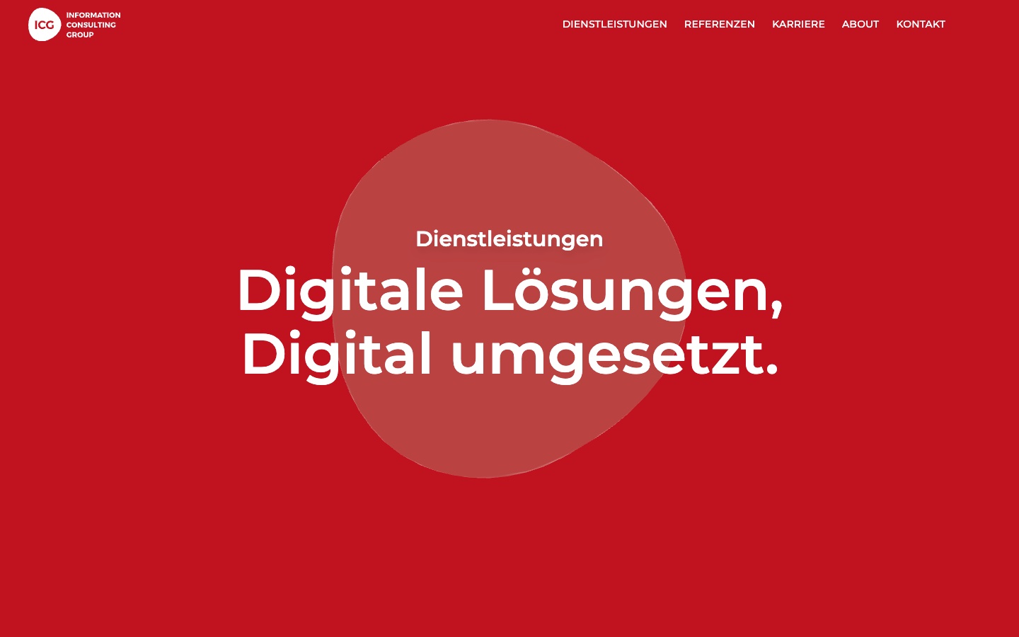 ICG: services page in the characteristic red colour scheme with large-format typography